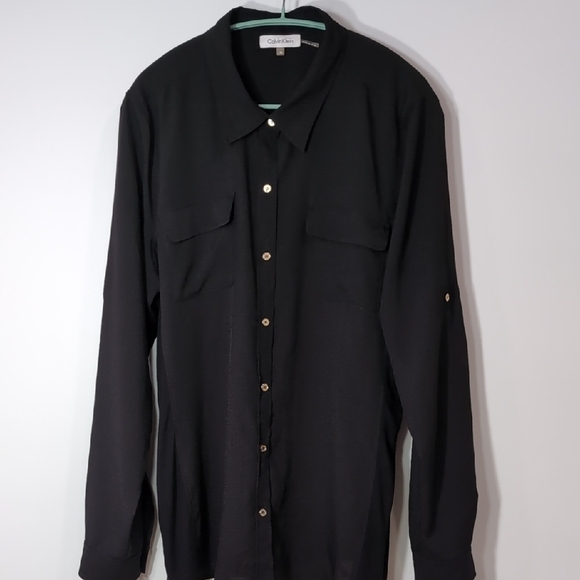 Calvin Klein | Black Lightweight Gold Buttons Button Down Shirt Size XL - Picture 1 of 10